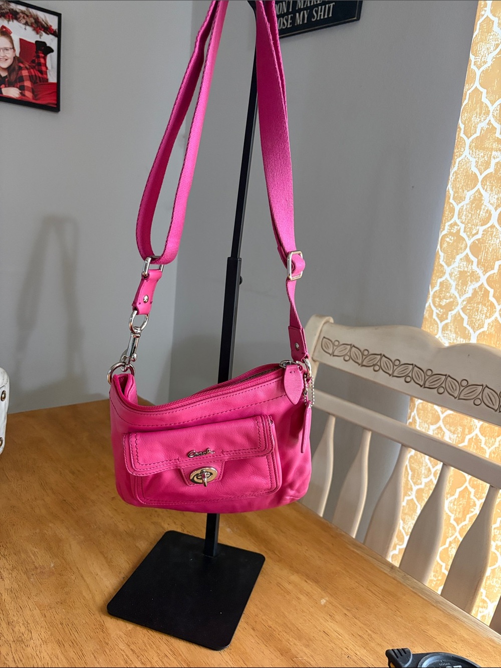 Coach Hot Pink Leather Turnlock Crossbody Bag